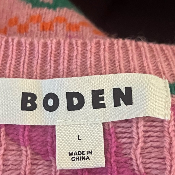Boden Pink Multicolor Edie Fair Isle Sweater in Pink Birds Large - Picture 7 of 9
